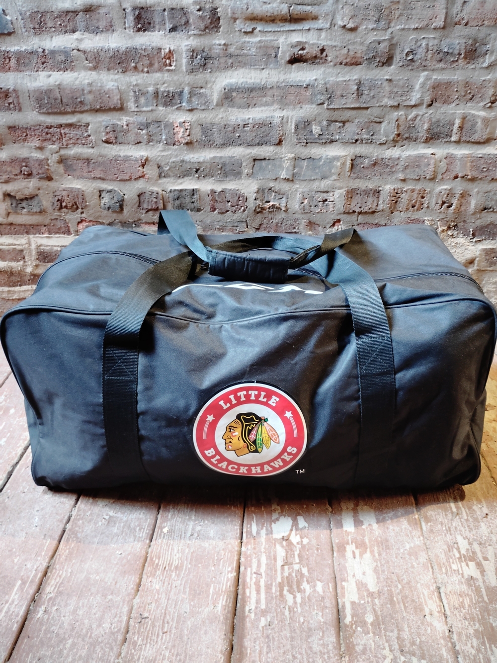 CCM XXLARGE Black Duffel/Hockey Bag With Little Blackhawks Logo& Learn To Play